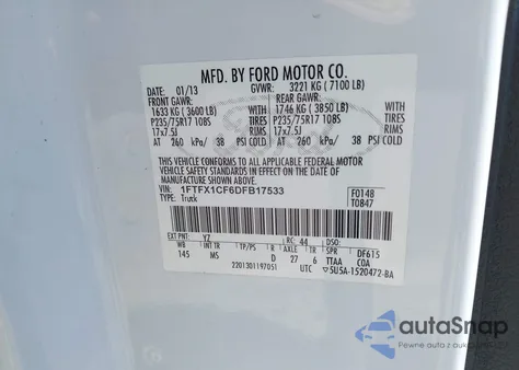 2013 Ford F-150 Xlt z USA, uszkodzony, nr VIN 1FTFX1CF6DFB17533